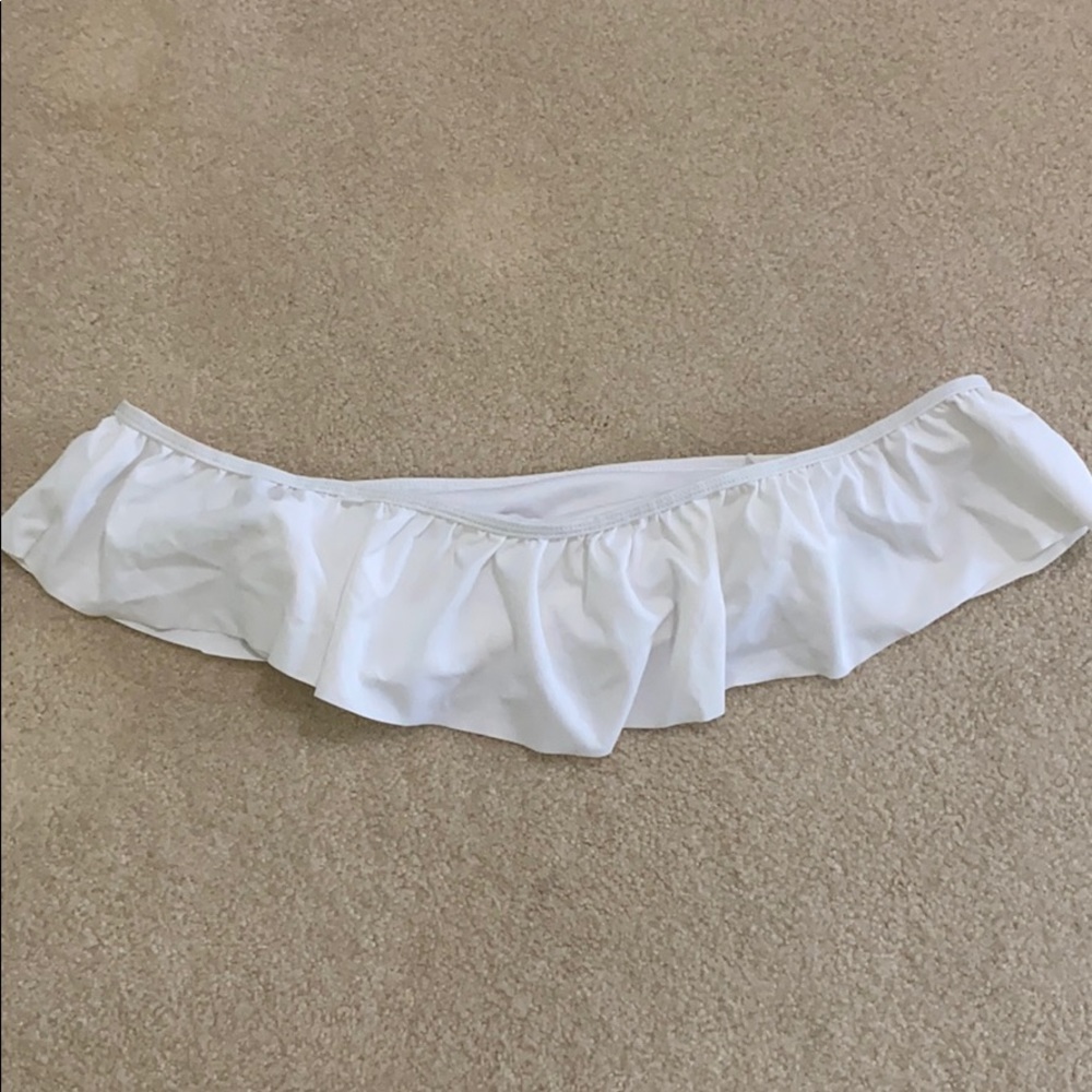 White ruffle off the shoulder bikini top